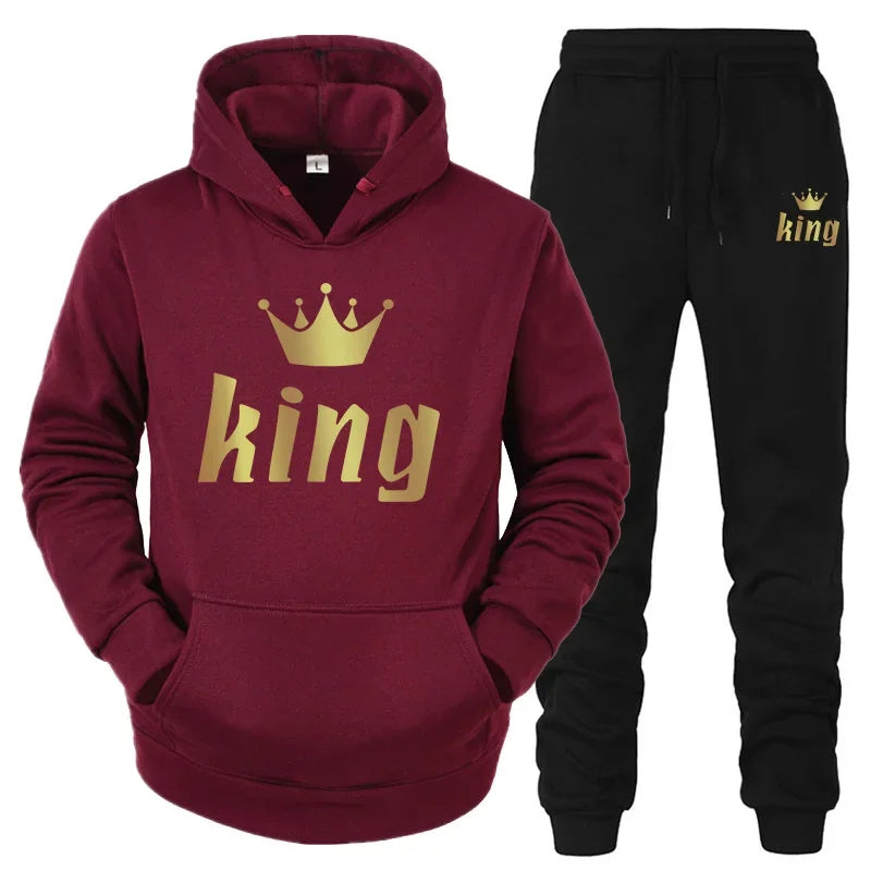 Maxy King And Queen Couple Outfit Hoodie and Jogger Pants High Quality Men Women Daily Casual Sport Jogging Suit King Queen Tracksuit