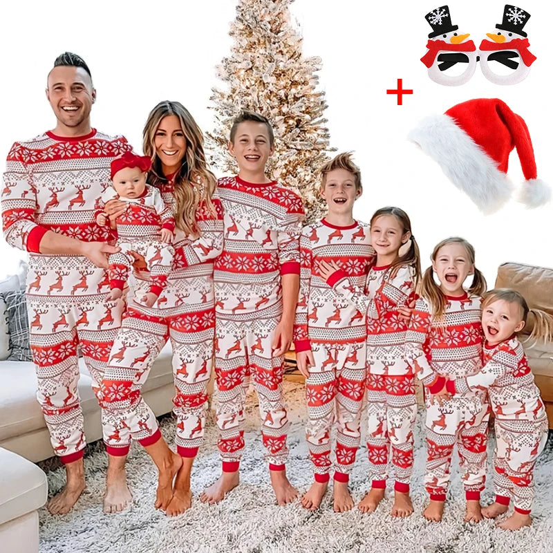 Christmas Pajamas Set Family Matching Outfits Xmas Mom Daughter Look Retro Print T Shirt + Pants Loungewear Pjs Bodysuit Pyjamas