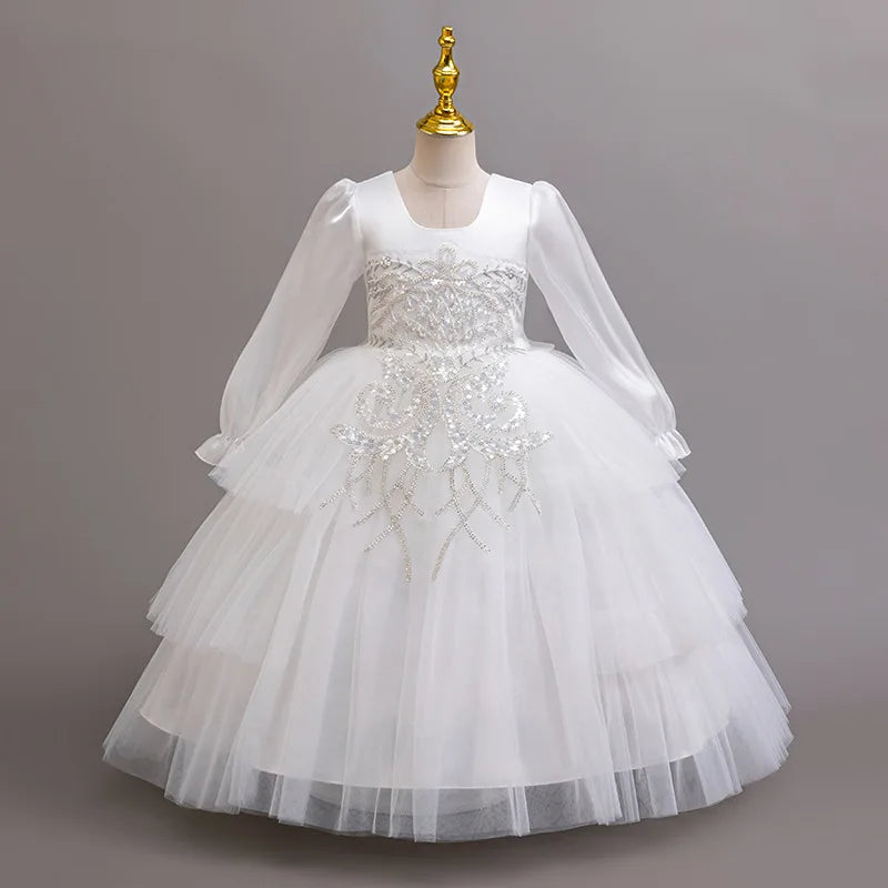 Maxy Girls embroidered sequin princess dress 4-12 years old fashion bow tutu skirt carnival birthday evening dress