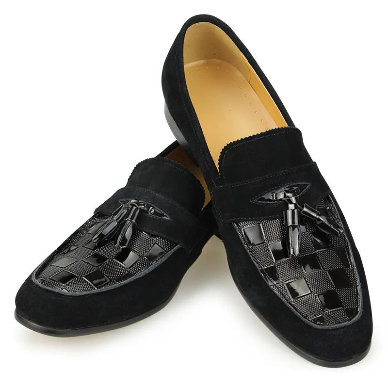 Visco Luxury Fringe Business Casual Shoe Four Seasons New Men's One-step Loafers Fashion Black Leather Cow Suede Man Loafers Shoes