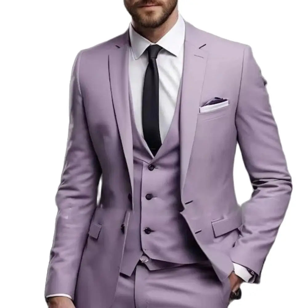 Visco Elegant Purple Men's Suits Formal Wedding Groom Outfits 3 Piece Jacket Pants Vest Male Clothing Full Sets Luxury Blazer Terno