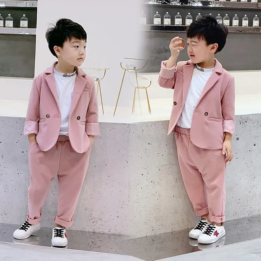 Maxy Teenager Boys Pink Black Jacket Pants 2Pcs Clothing Set Gentleman Kids Formal Wedding Suit Children Performance Graduation Dress