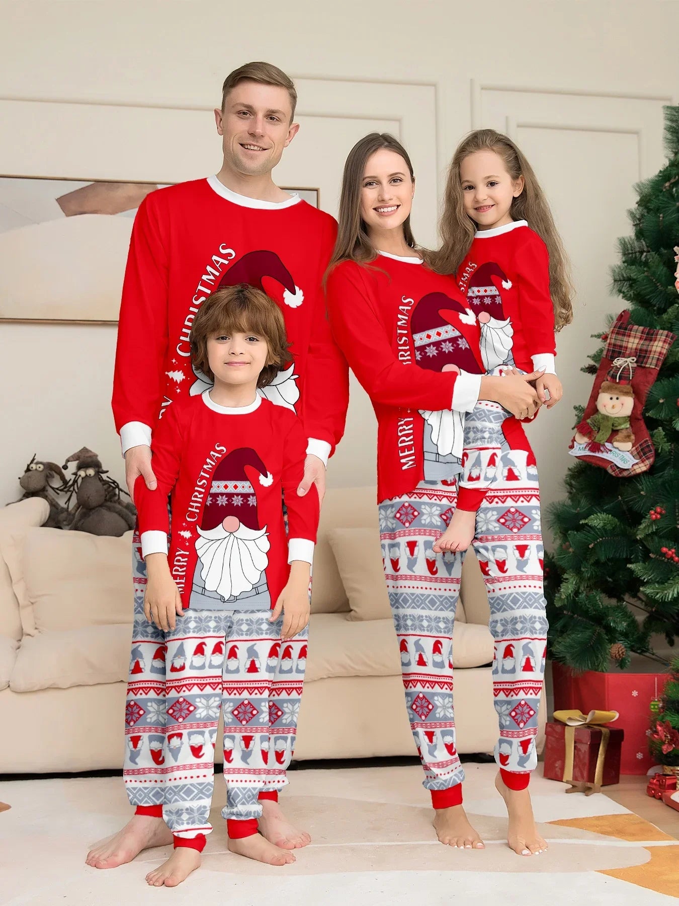 New 2024 Christmas Family Outfit Old Man Pattern Family matching Pajama Set Cute 2 piece set Loose pajama Christmas home wear