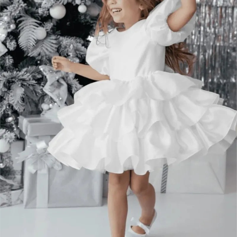 Maxy Fashion Baby Girl Princess Layered Dress Puff Sleeve Infant Toddler Teen Vestido Party Birthday Ball Gown Baby Clothes 1-12Y