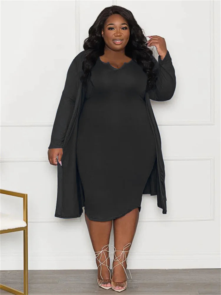 Maxy Plus Size Dress Sets 2 Piece Outfits Maxy Dresses Out Wear Coat Sexy Matching Suit Fall Clothes