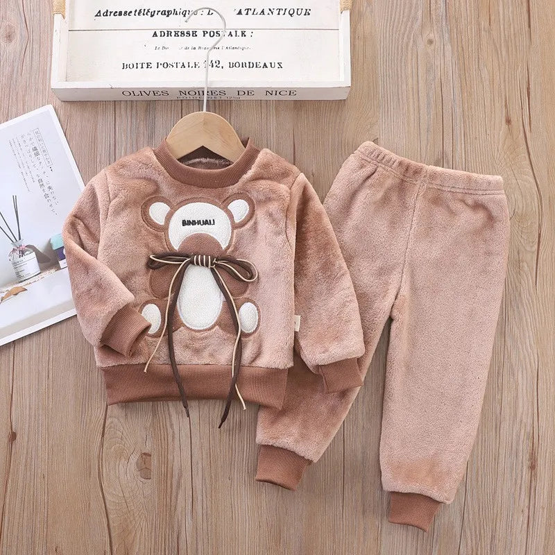 Maxy Children Toddler Set Cartoon Rabbit Pajamas Baby Boy Girl Flannel Warm Sleepwear Top+Pants 2pcs Autumn Winter Casual Clothes New