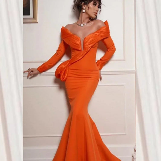 Maxy Customized Off the Shoulder Prom Dresses Rushed Mermaid Evening Dress Floor-Length Special Occasion Gown
