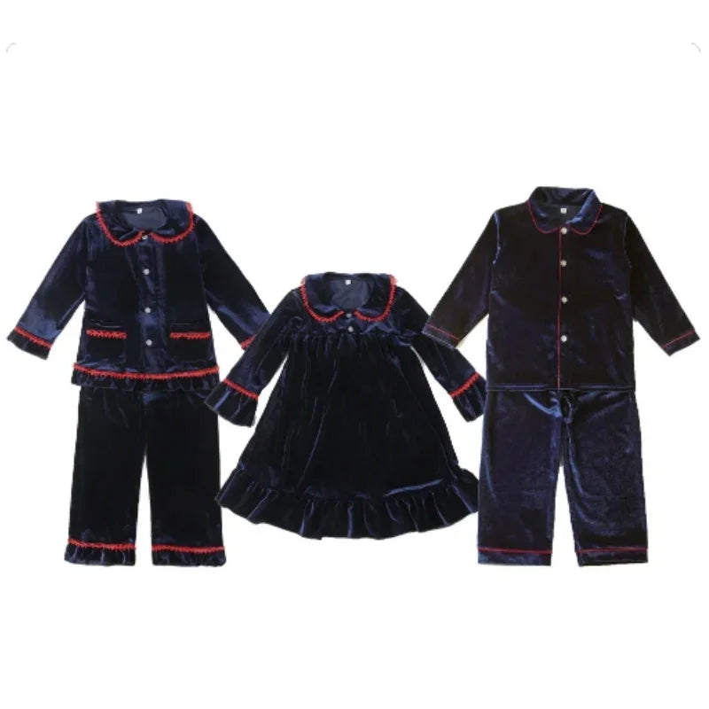 Max Boutique baby boy and girl pajamas kids navy velvet family matching Christmas pyjamas sets