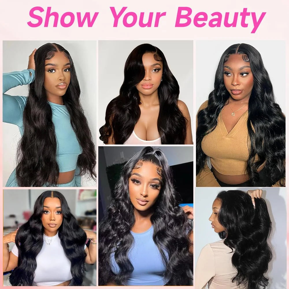 Maxy 40 46 Inch Natural Color 13x4 13x6 Full Frontal Body Wave 360 HD Transparent Lace 7x6 Glueless Human Hair Pre plucked Long Wigs