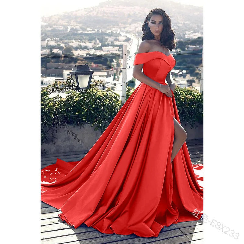 Maxy Women Elegant Party Dresses For Female Long Prom Formal Gowns Off the Shoulder Wedding Plus Size Vestido