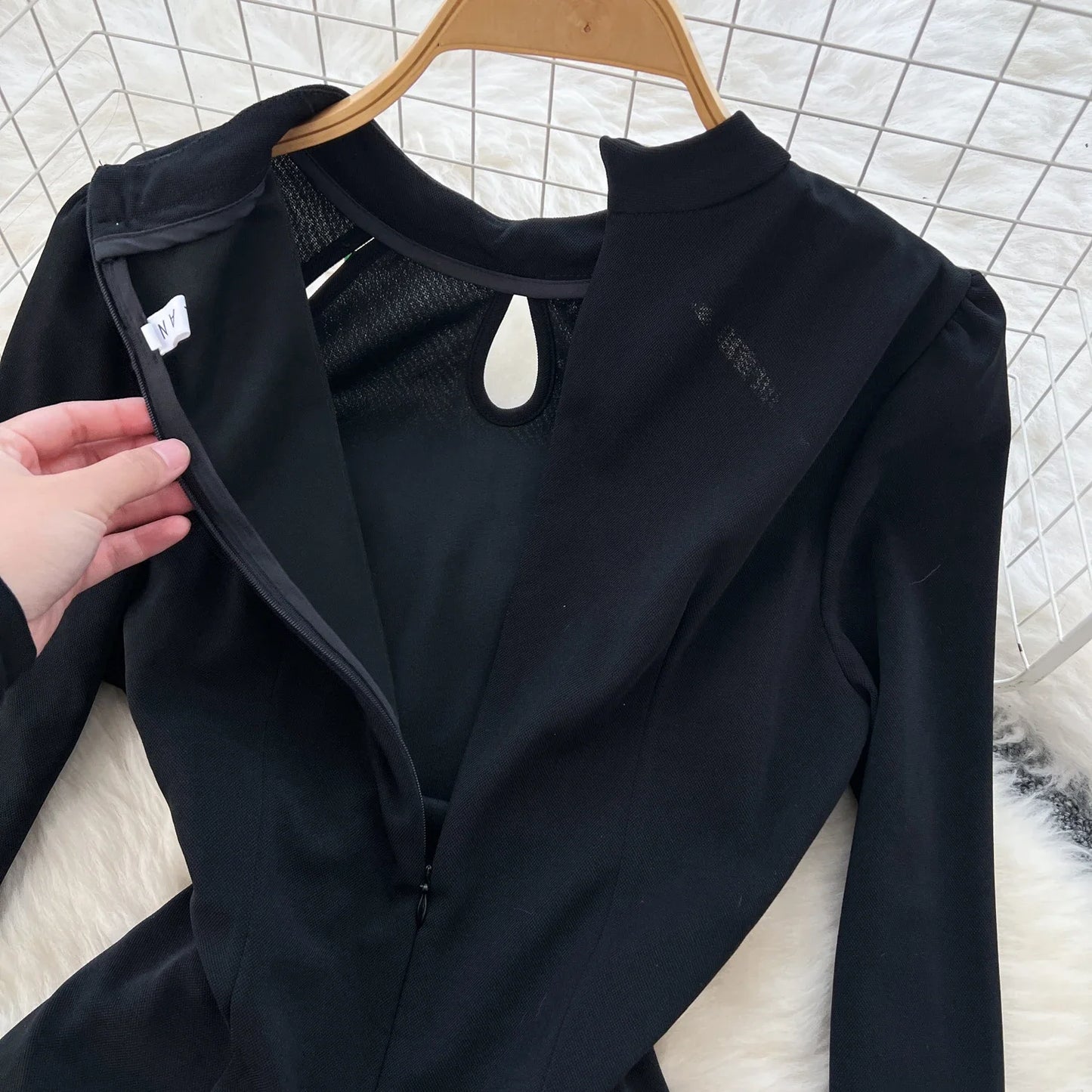 Maxy Vintage Stand Collar Elegant Long Sleeve Chic Hollow Out Embroidered Bead Slim Split Dresses Evening High Street Autumn Clothing