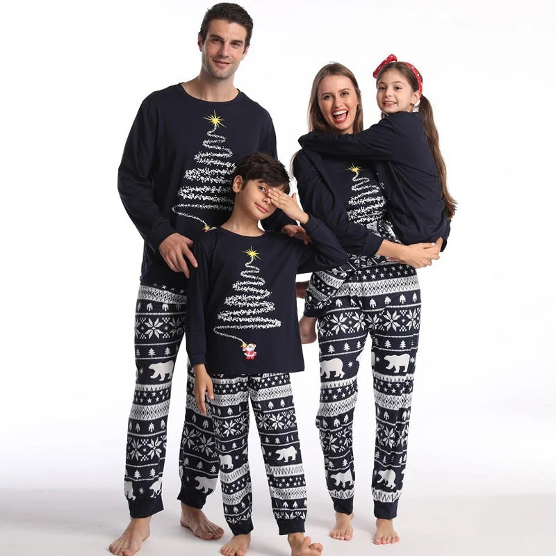 Christmas Family Pajamas Set Tree Print Mom Dad Kids Matching Outfits Baby Dog Romper Loose Soft Homewear Xmas Family Clothing