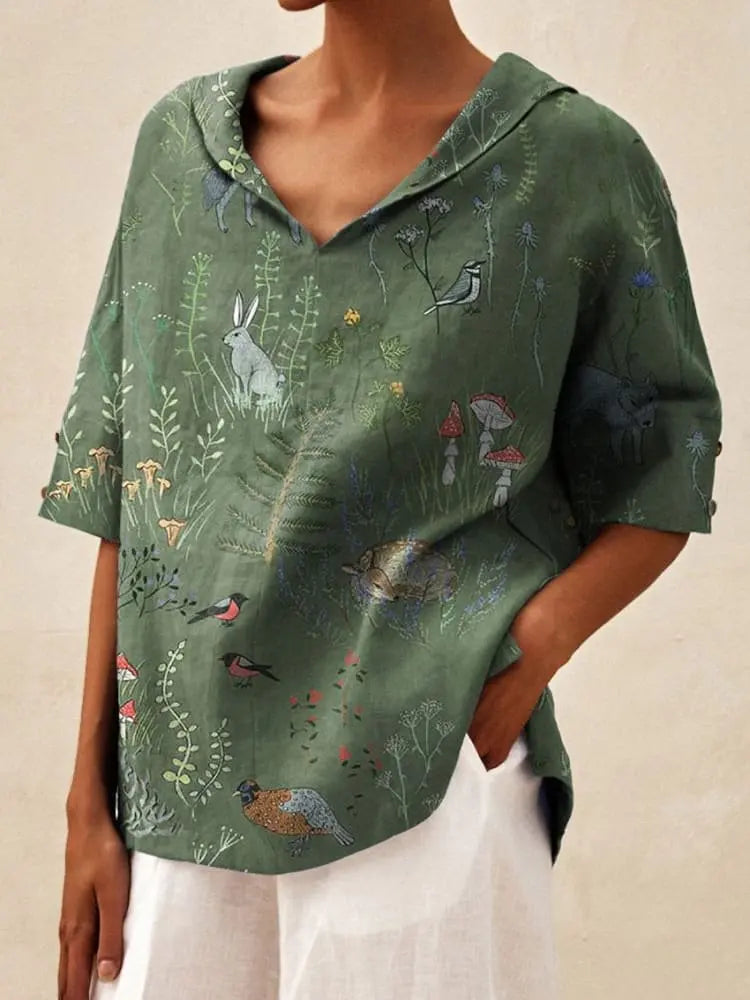 Maxy Women's Loose V-Neck Cotton Linen Shirt, Casual Elegant Summer Blouse Office Wear