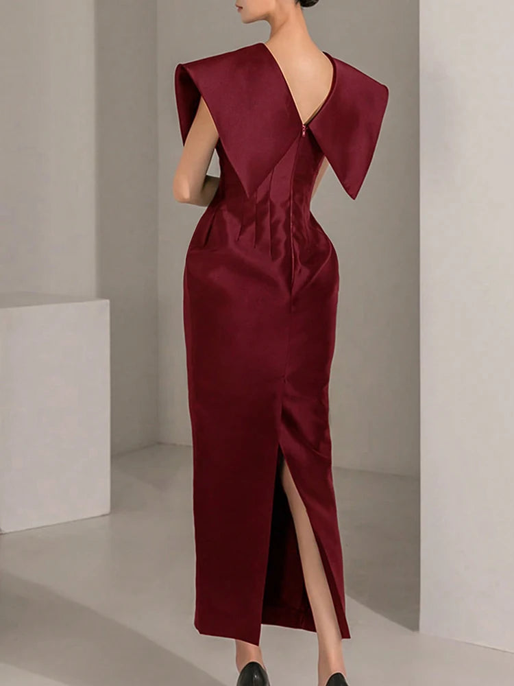 Maxy New In Dresses Stylish Solid Red Elegant Maxy Long Dresses V-neck Women's Summer Dress Fitting Party Dresses Female Clothing