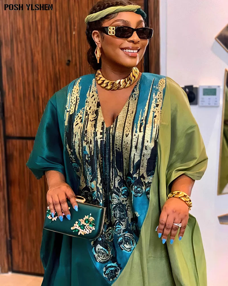 Maxy Plus Size African Long Dresses for Women Traditional Nigeria Print Patchwork Caftan Dress Abaya Musulman Robe Femme Clothes