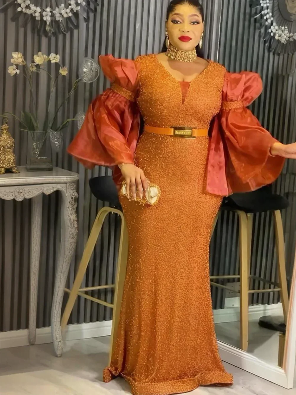 Maxy Plus Size Party Dresses for Women Dashiki Sequin Sexy Bodycon Long Dress Elegant Turkey Muslim Wedding Evening Gown