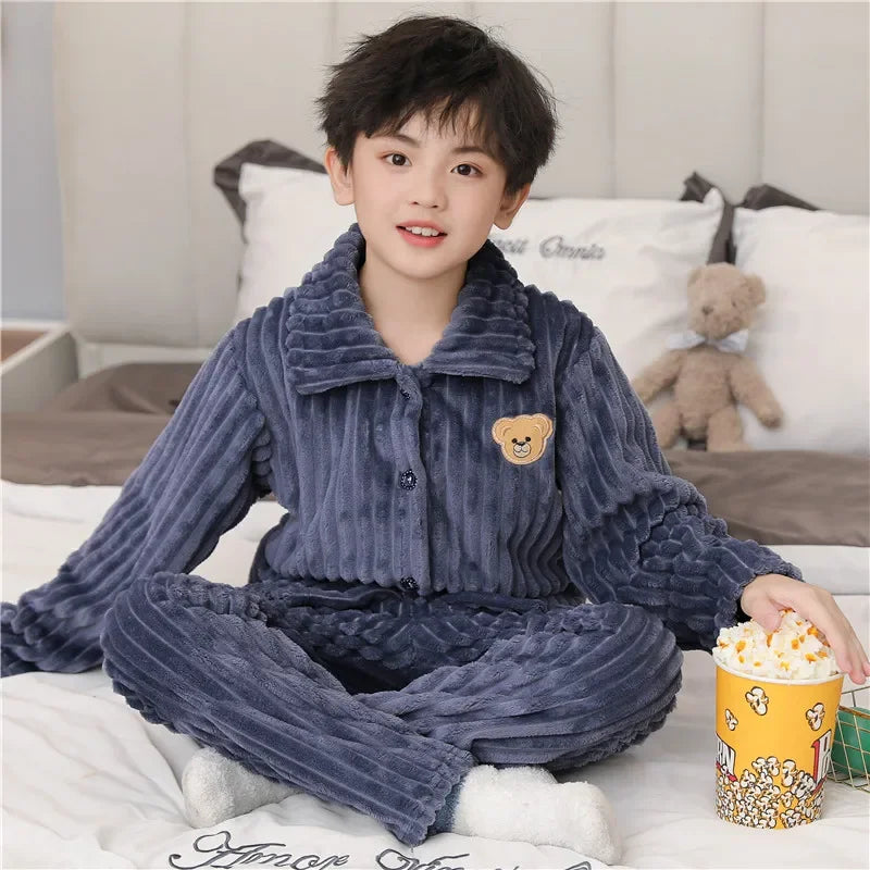 New Kids Max Pajama Sets Boys Girls Autumn Winter Thicken Warm Home Wear Cartoon Lapel Long Sleeve Sleeping Clothing Sets