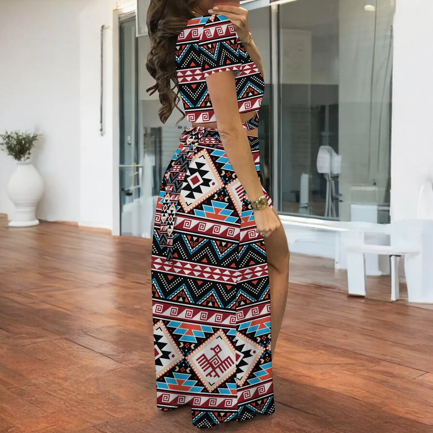 Maxy Women's Summer Split Maxy Dress - Sexy Two-Piece Outfits Floral Boho Skirts Set