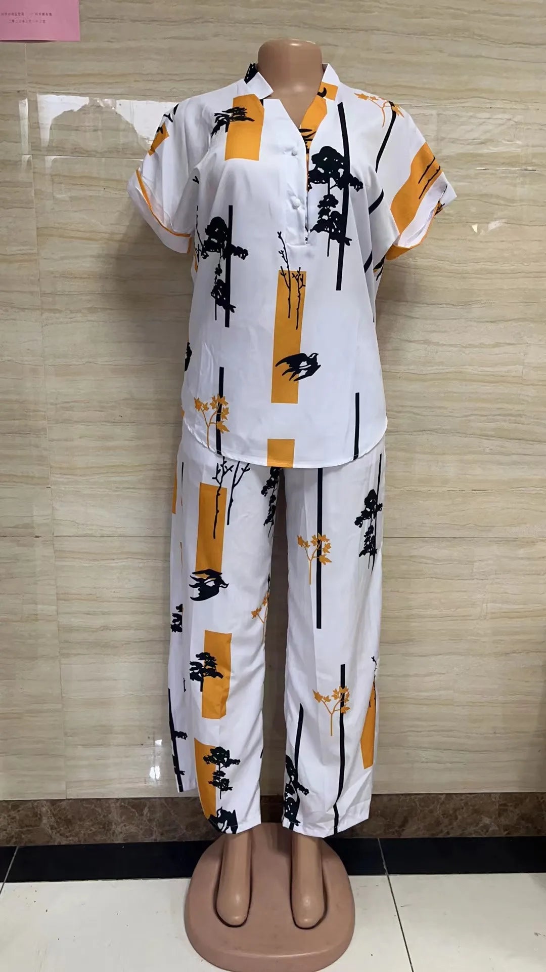Maxy Pants Set Women Blouse Straight Trousers Two Piece Set Shirt Tracksuit Set Dashiki African Clothes Summer Top Matching Sets