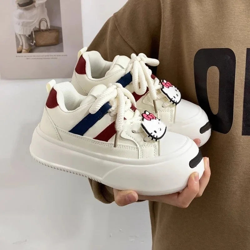 Maxy Autumn Big Head White Shoes Women's Thick Bottom Casual Shoes Hello Kitty New Middle School Student Sports Bread Shoes