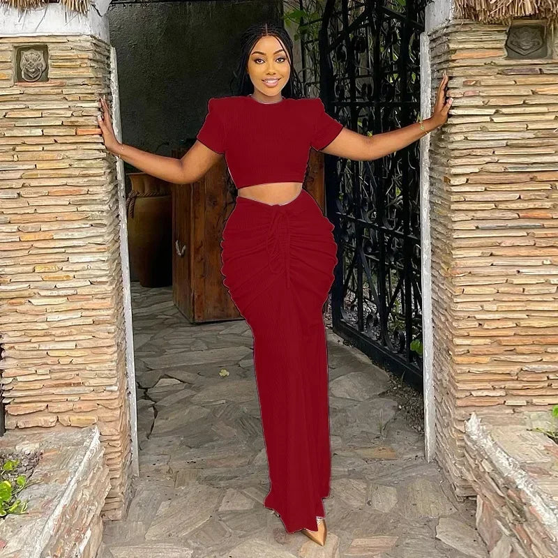 Maxy Two Piece Set Women Clothing Dress Sets Crop Top Draped Skirts Outfits New in Summer Spring dress