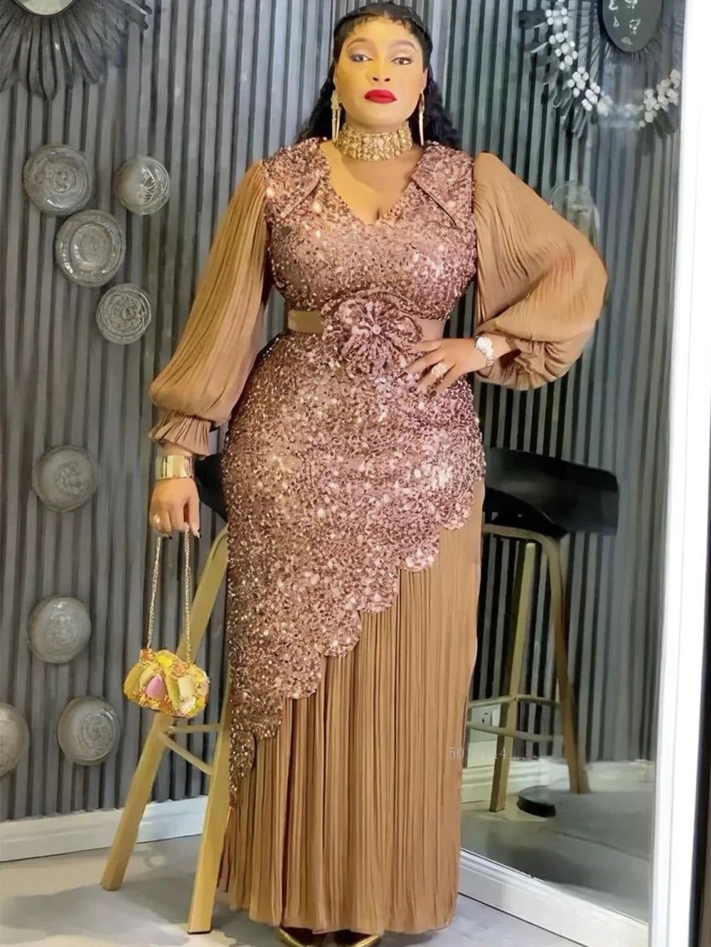 Maxy Elegant Dresses for Women Plus Size Sequin Evening Party Long Dress Dashiki Ankara Turkey Outfits Robe African Clothes
