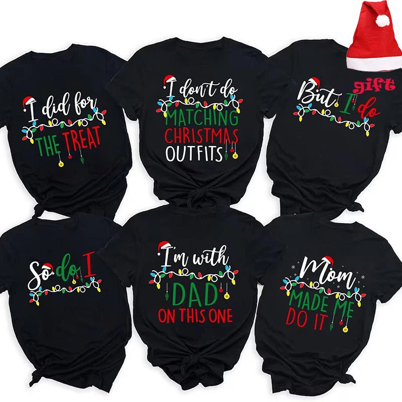 Family Matching Christmas T-shirts Tops Funny Don't Do Matching Xmas Outfits Couple Set T-shirts Clothing with Christmas Hats