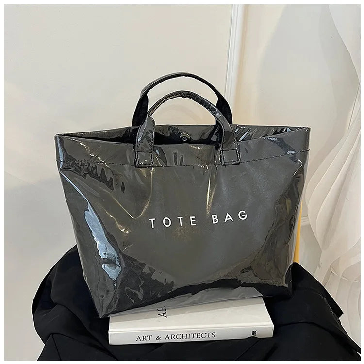 Maxy Retro DuPont Letter Casual Versatile Handbag Minimalist Transparent Simple Commuter Large Capacity Tote Bags for Women