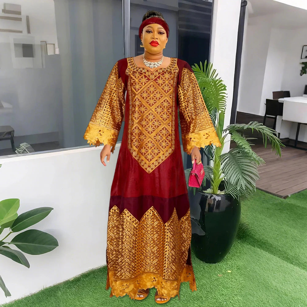 Maxy H&D Women Traditional African Dresses Bazin High Quality Embroidery Dresses White Traditional Dress for Wedding Party Occasions