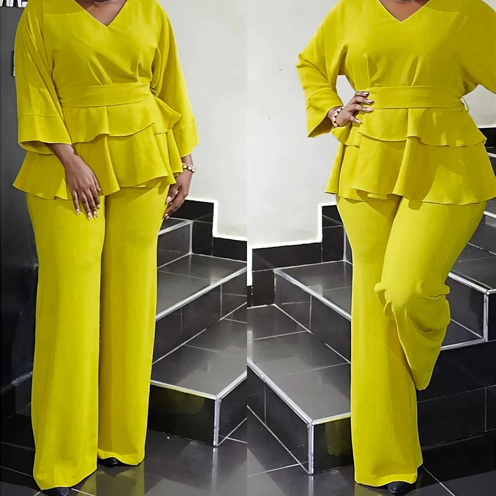 Maxy 2 Piece Women Set Clothes Summer Fashion Long Sleeve Top and Pants Suits Plus Size Party Outfits for Lady