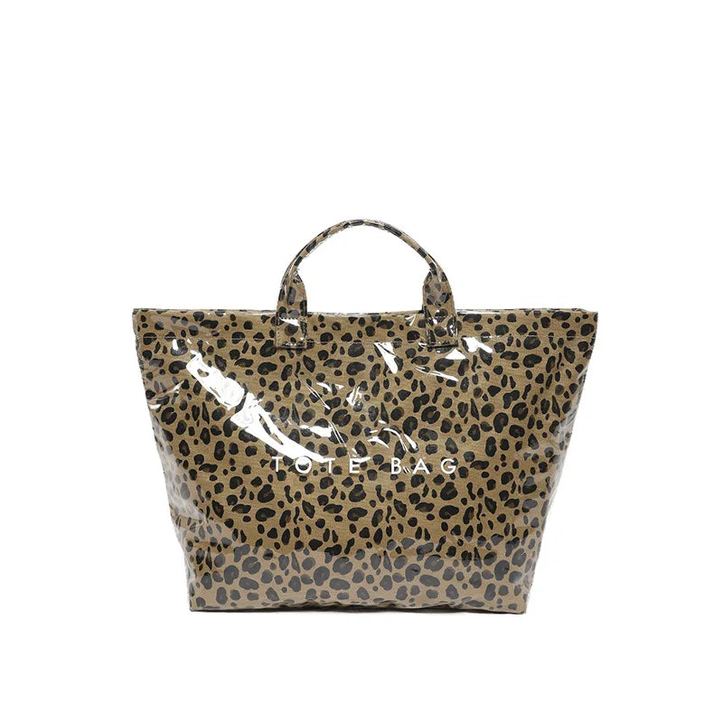 Maxy New Leopard Print Handbag, Fashion Large Capacity PVC Tote Bag,Women's Casual Shopping Letter Print Top Handle Hand Bag
