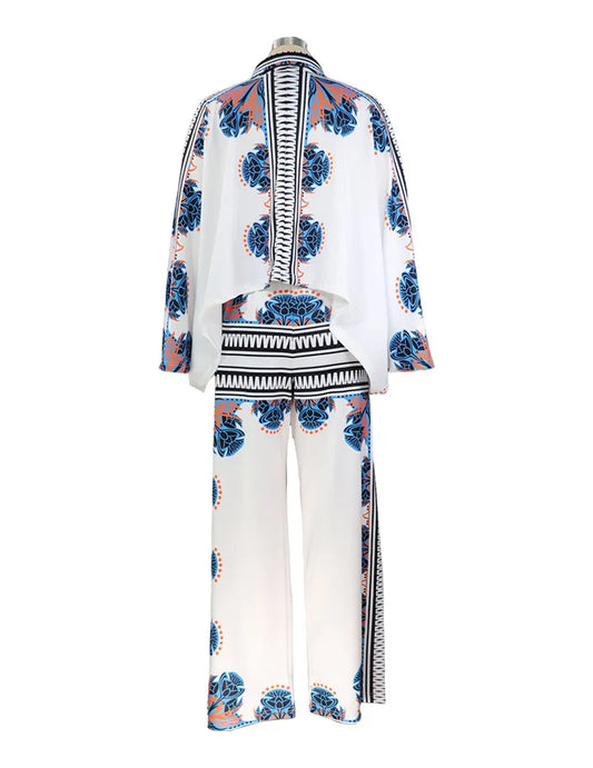 Maxy ZL20062022 Summer New Casual Print Bat Sleeve Top Loose Pants Two Piece Set For Women