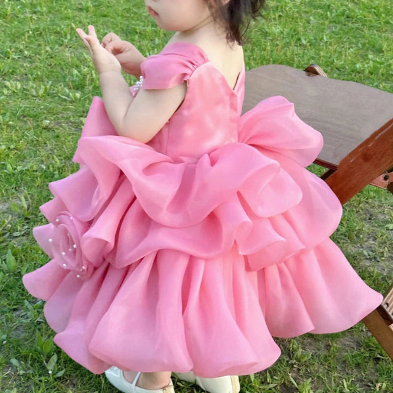 Maxy Customized High End Sweet Princesses Dresses Luxury Pearl Flower Appliques A-line Ball Gown Korean Popular Puffly Tiered Mesh Ve