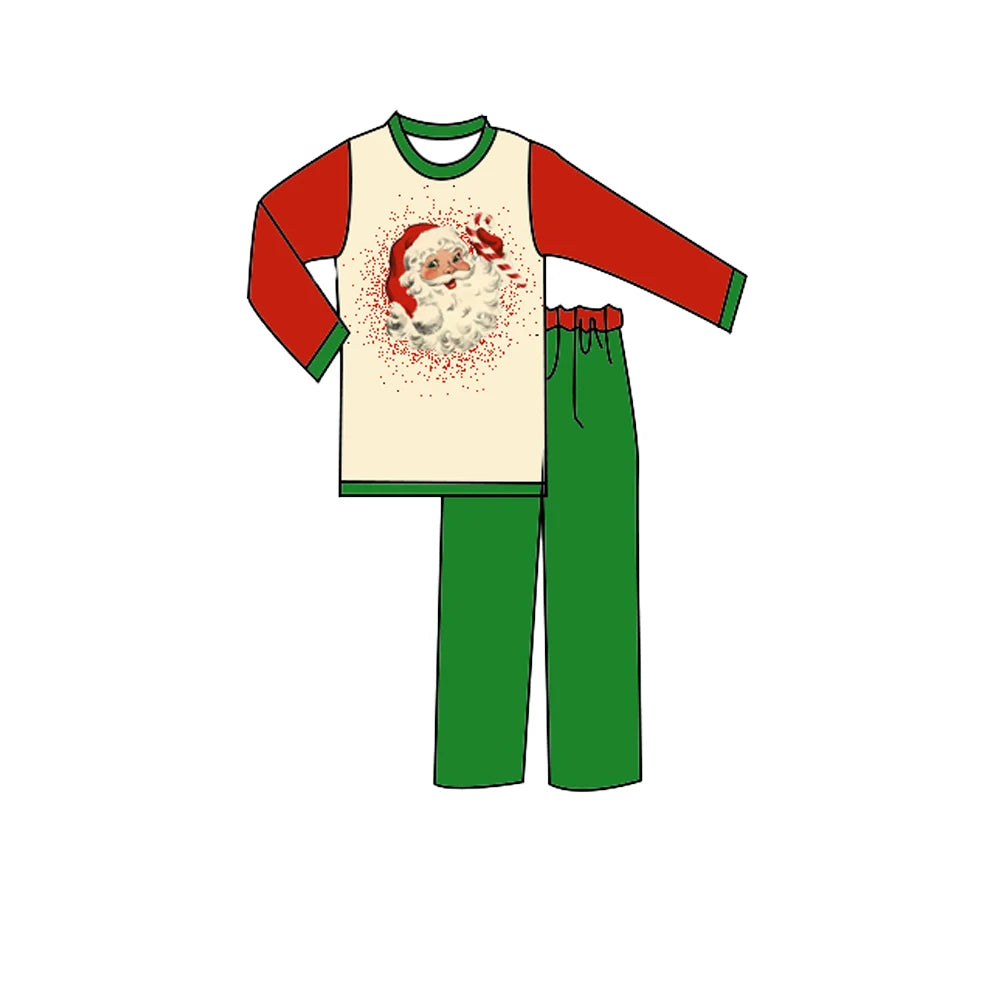 Babs New design clothes for baby boys Christmas Santa print long sleeve pants suit pajamas for children