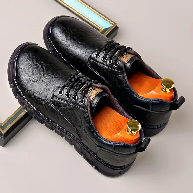 Visco Solid Color Big Size Men's Business Casual Leather Shoes Spring Autumn Lace New Designer Shoes for Men
