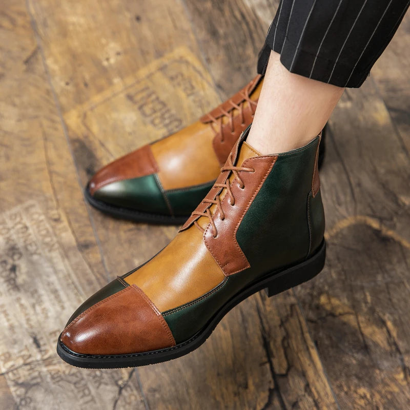 Amay Italian Style Chelsea Boots Mens Mid Calf Dress Shoes Business Formal Ankle Boots Male Winter Spring Split Leather Casual Shoes