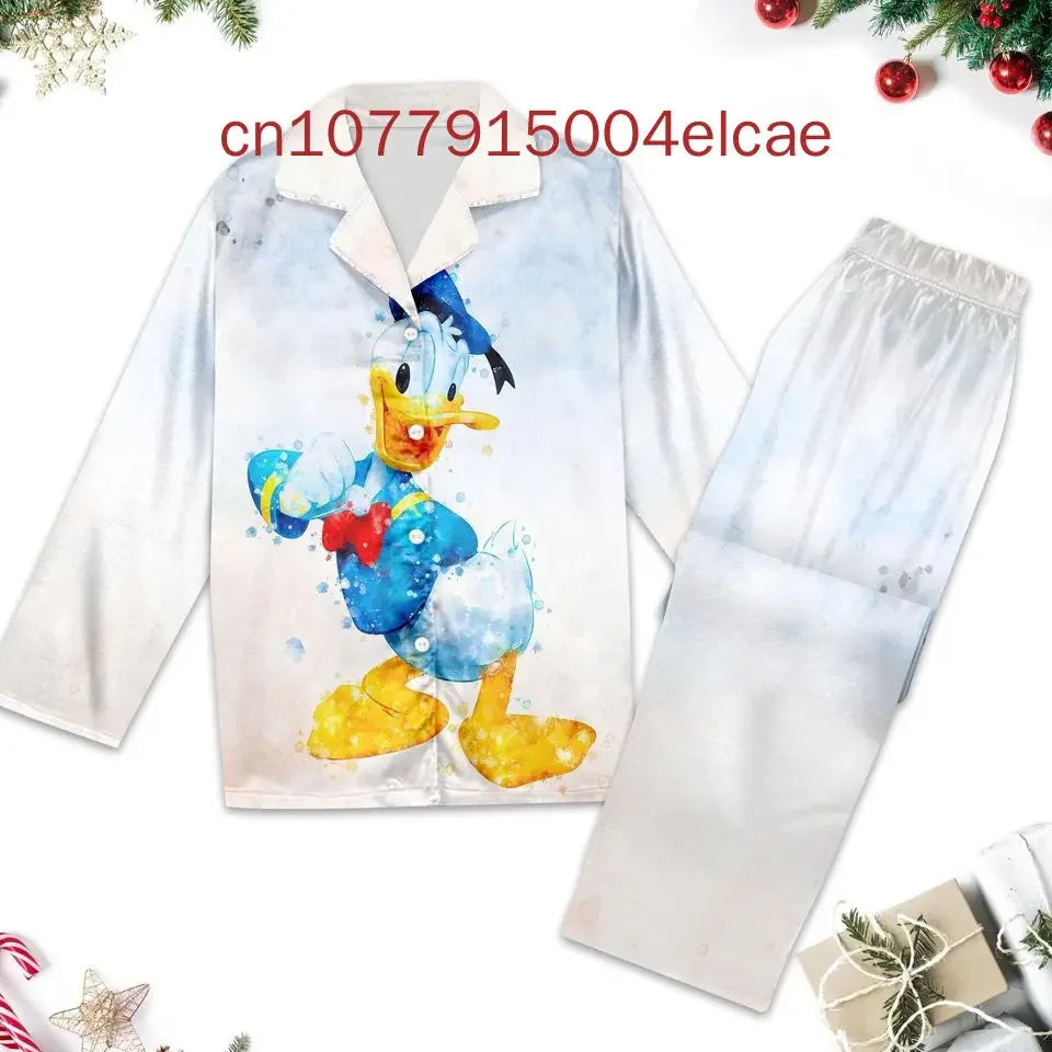 Maxy Disney Donald Duck Christmas Pajamas Set 3D Printed Casual Men's and Women's Long Sleeve Shirt Pajama Set