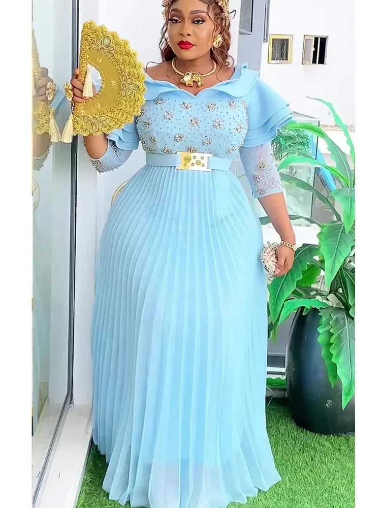 Maxy Plus Size African Party Dresses for Women New Fashion Dashiki Ankara Wedding Evening Gown Elegant Turkey Muslim Dress