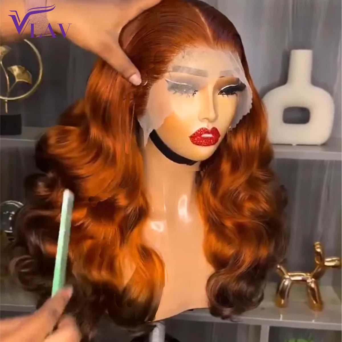 Maxy Glueless Wigs Human Hair Bouncy Curly 13×6 HD Lace Frontal Wigs 360 HD Transparent Lace PrePlucked For Women 4/350 Ginger Color