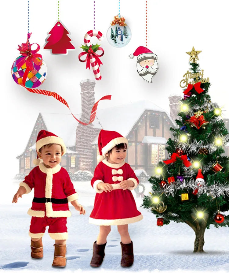 Christmas Baby Clothes Kids Santa Claus Cosplay Costume Boys Long Sleeve Clothes Toddler Girls Dress Cute Infant Winter Outwear