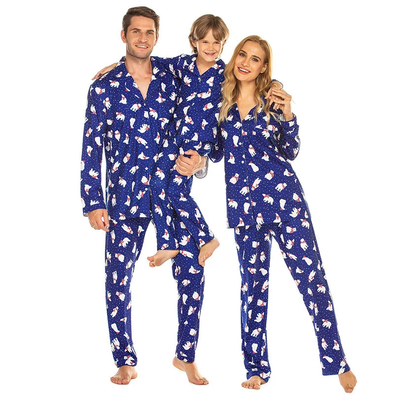 New Year Fashion Print Matching Family Christmas Pajamas Set Shirt + Pants Parent-child Outfit Cardigan Loungewear Home Clothes