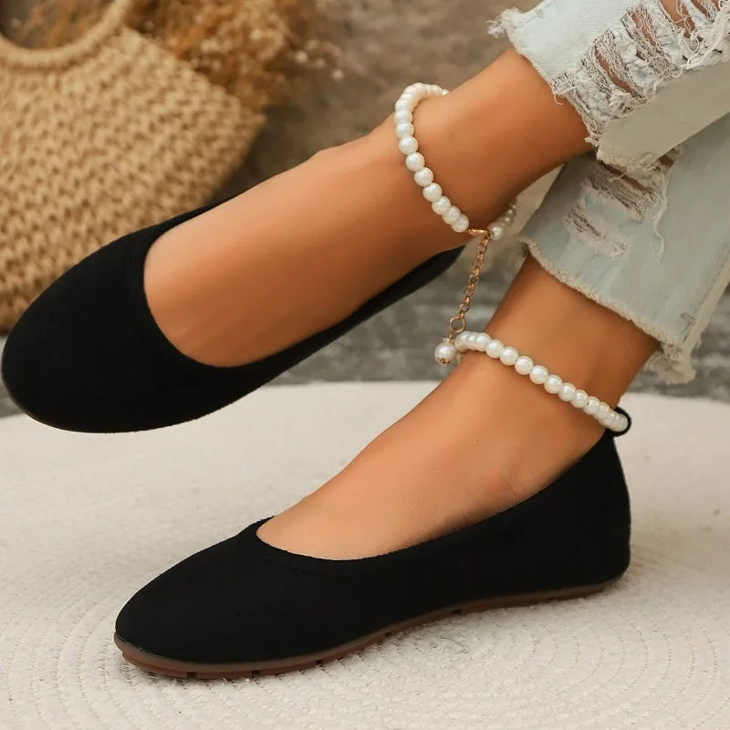Maxy Style Comfortable and Versatile Women Spring and Autumn Outdoor Flat Shoes Round Toe Shallow Loafers Flat Shoes for Women