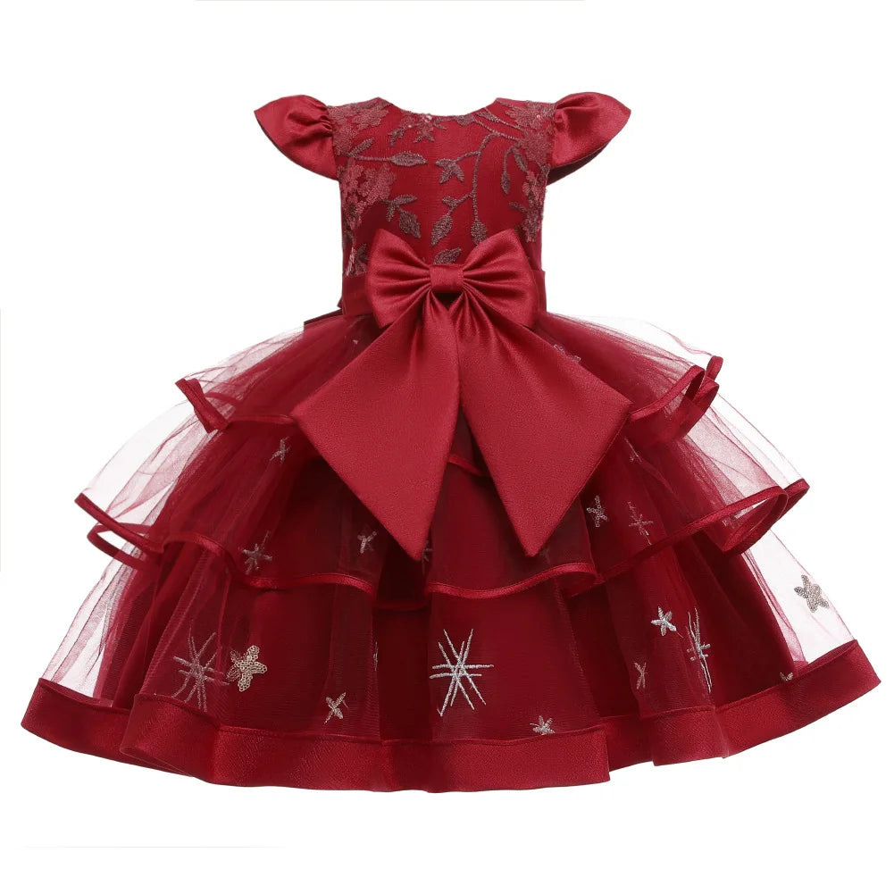 Maxy Embroidery Cake Tutu Dress for Children Girl Princess Formal Dresses Flower Kids Wedding Evening Prom Gown Girls Christmas Party