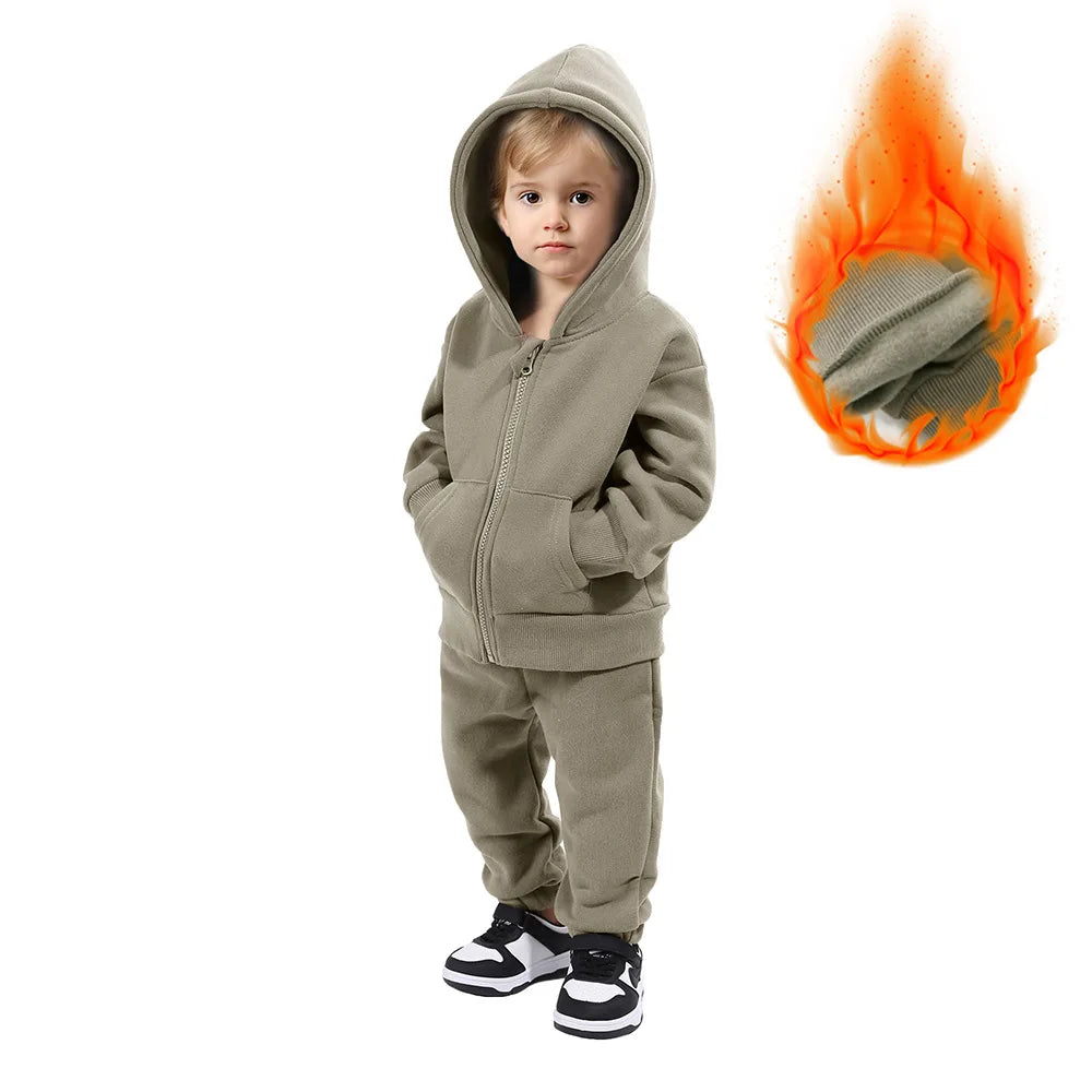 Maxy Children Hooded Tracksuits Suits Toddler Boys Girls Clothing Solid Plush Autumn Winter Sweatshirt Jacket Coats Sports Pants Set