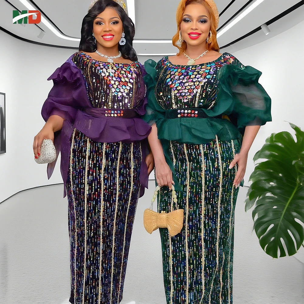 Amay MD Plus Size Luxury Velvet Wedding Party Dresses Women's Evening Gown Dashiki Ankara Turkey Outfits Robe Clothing