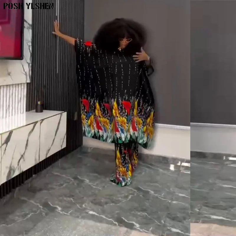 Maxy Two Piece Set Clothes for Women African Print Dresses Vacation Outfit Abaya Pants Suit Dashiki Ankara Turkey Gown Plus Size
