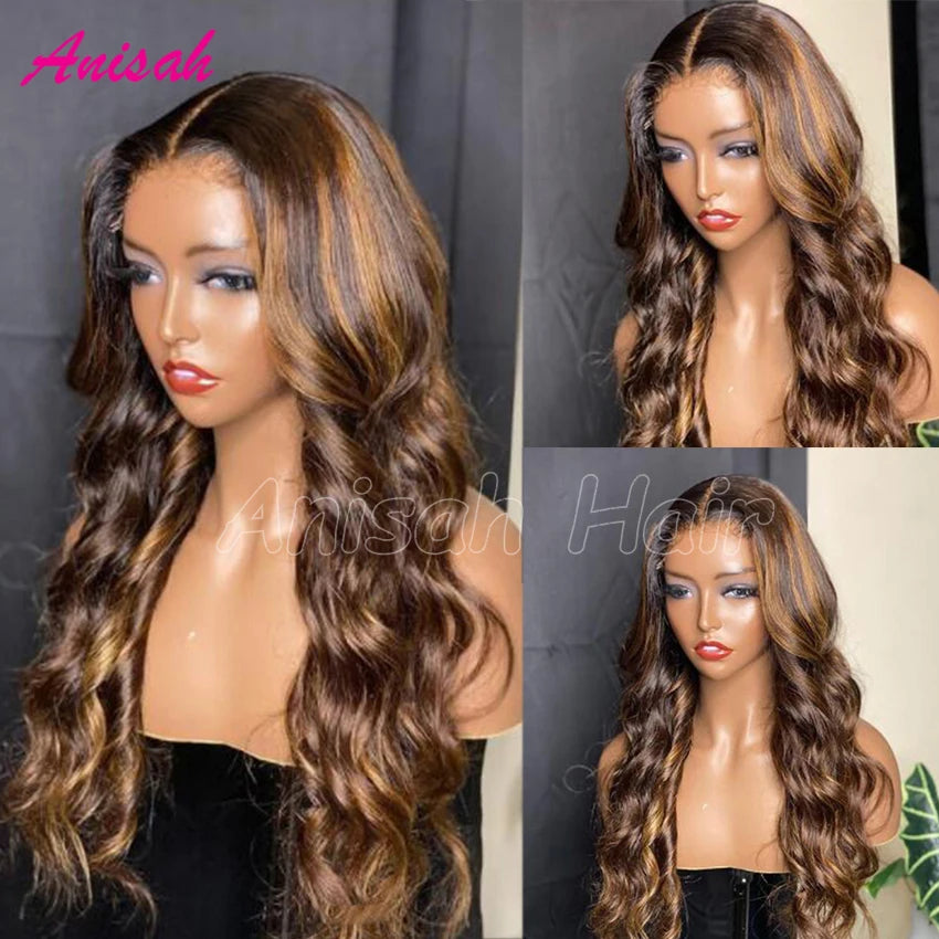 Maxy Ombre Human Hair Lace Front Wigs for Black Women Transparent Lace Frontal Wigs Glueless Body Wave Highlight Wigs Human Hair