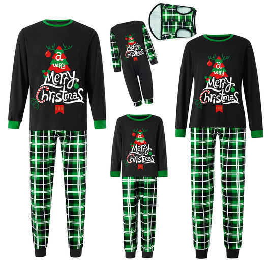 Maxy Family Matching Christmas Pajamas Loungewear Set Long Sleeve Tree Graphic Tops+Elastic Waist Pants Holiday Sleepwear