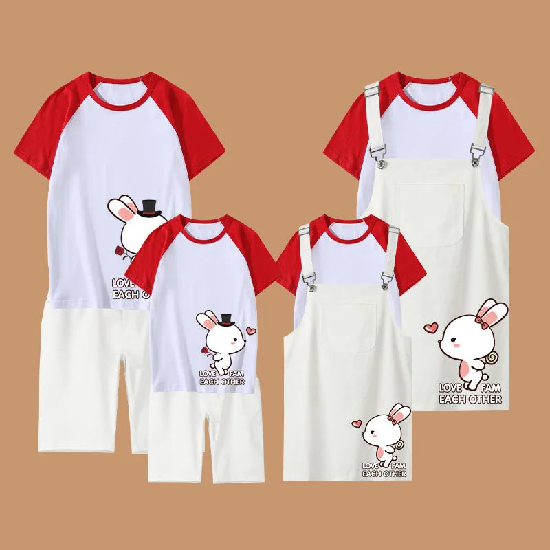 Christmas Matching Family Outfits Strap Dress Set Family Look Matching Clothes Mother and Daughter Cotton Shirts Tees Family Set