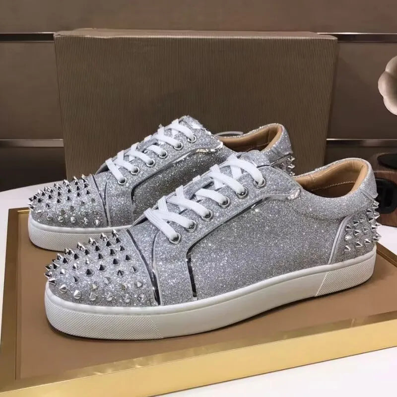 Maxy men's fashion punk hip hop dress rivets shoes natural leather studded shoe flats platform sneakers brand designer footwear mans